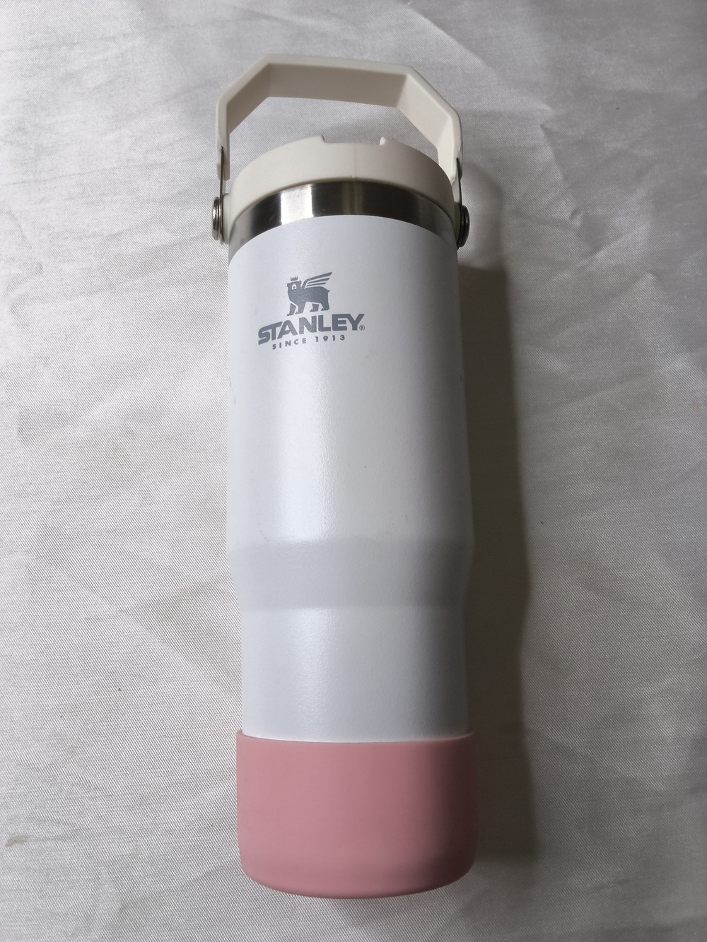 Stanley White & Pink Travel Tumbler with Handle